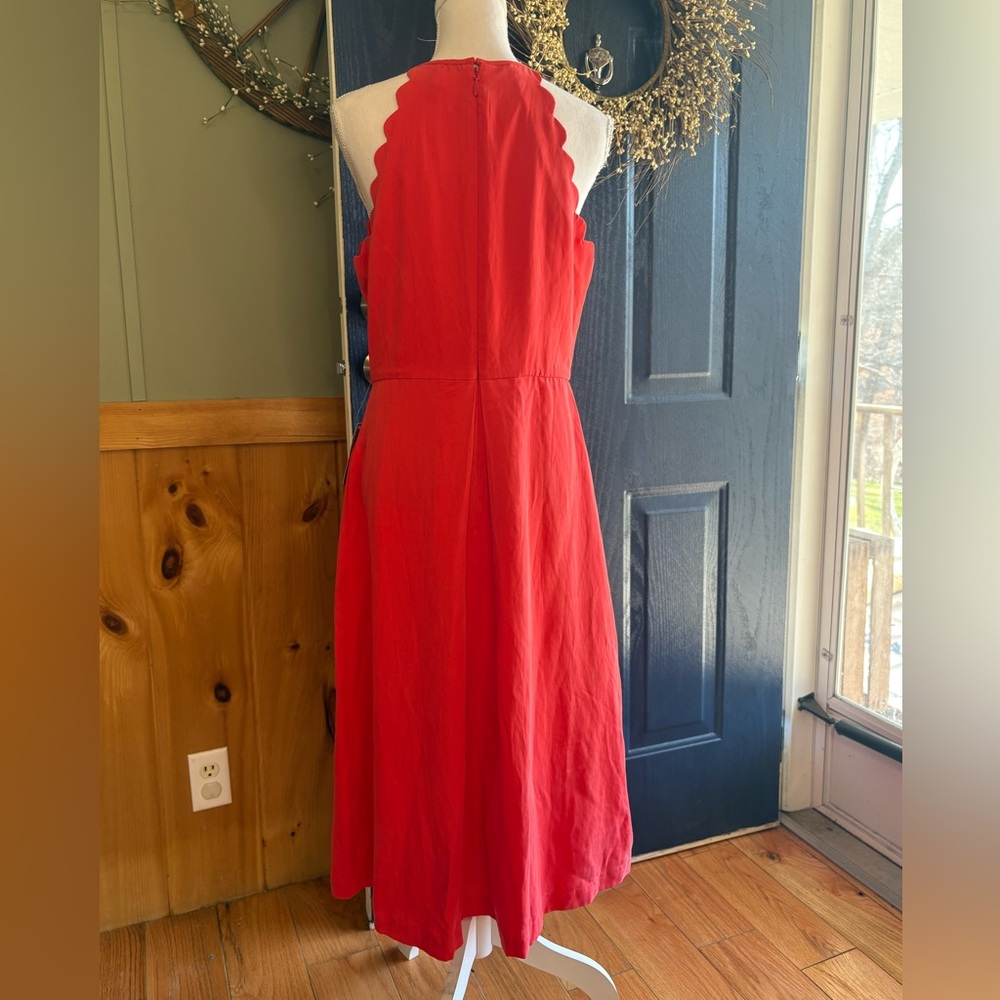 1901 Saucy Red Scalloped Linen Blend Midi Dress size Large NWT - Picture 4 of 15